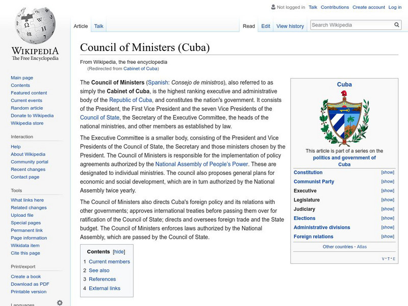 Wikipedia: Cabinet of Cuba Handout Wikipedia: Cabinet of Cuba Handout