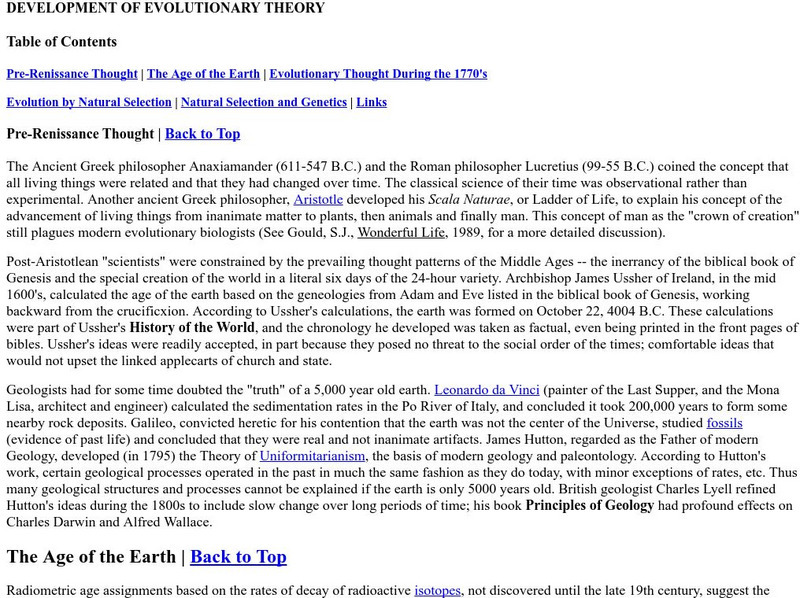 Online Biology Book: Development of Evolutionary Theory Handout Online Biology Book: Development of Evolutionary Theory Handout