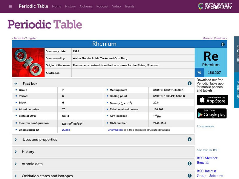 Royal Society of Chemistry: Rhenium Handout Royal Society of Chemistry: Rhenium Handout