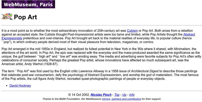 Ibiblio: Web Museum: Pop Art Handout