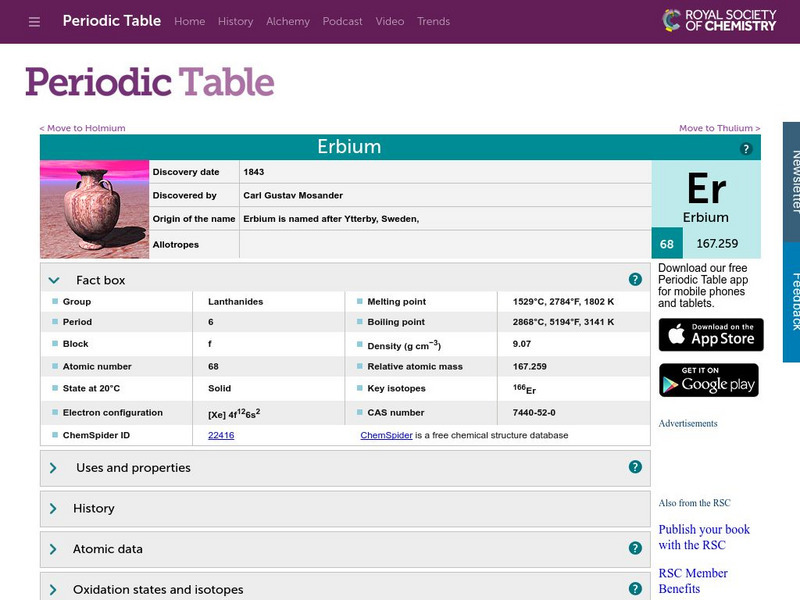 Royal Society of Chemistry: Erbium Handout