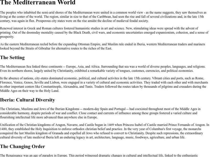 Ibiblio: The Mediterranean World Handout Ibiblio: The Mediterranean World Handout