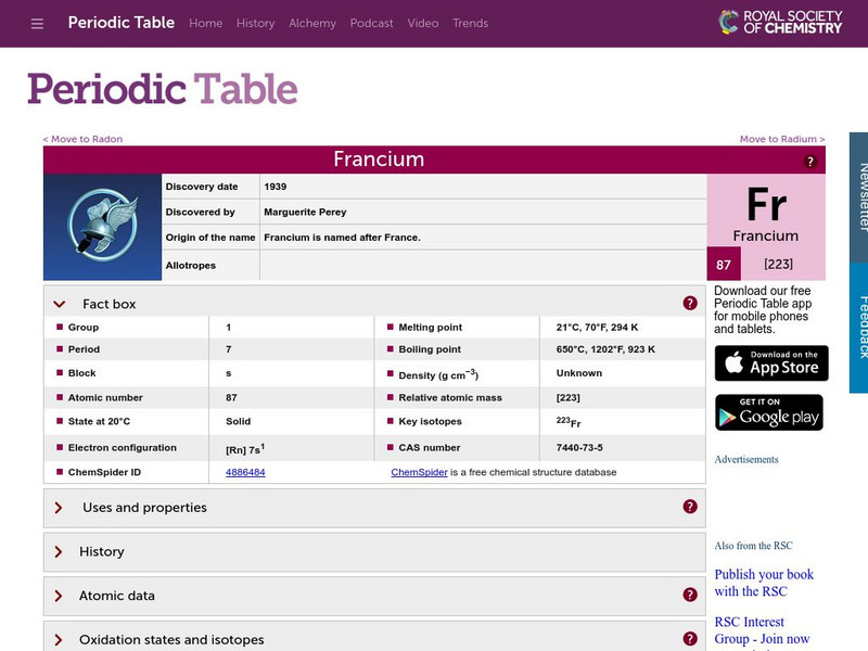 Royal Society of Chemistry: Francium Handout Royal Society of Chemistry: Francium Handout
