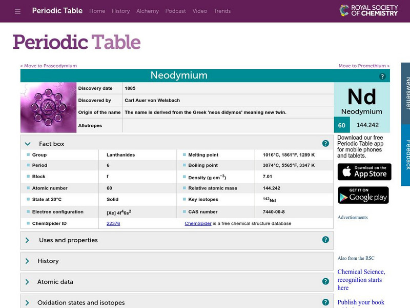 Royal Society of Chemistry: Neodymium Handout Royal Society of Chemistry: Neodymium Handout