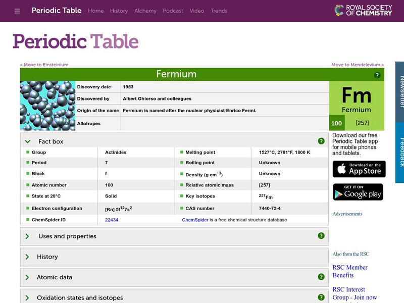 Royal Society of Chemistry: Fermium Handout Royal Society of Chemistry: Fermium Handout