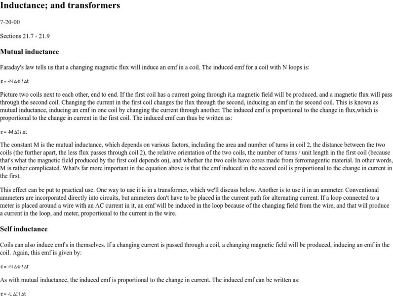 Boston University: Inductance and Transformers Handout