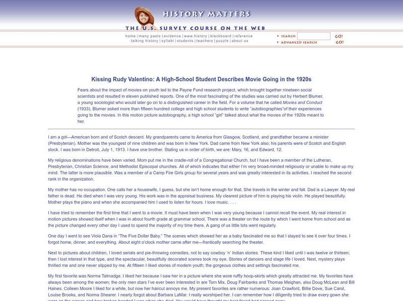 History Matters: Movie Going in the 1920s Primary History Matters: Movie Going in the 1920s Primary