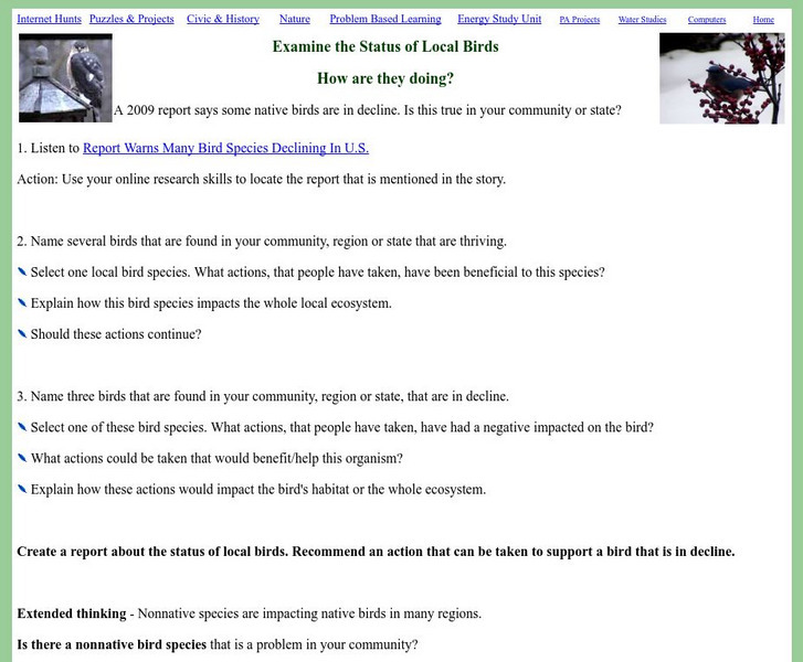 Mrs. O's House: Examine the Status of Local Birds Activity