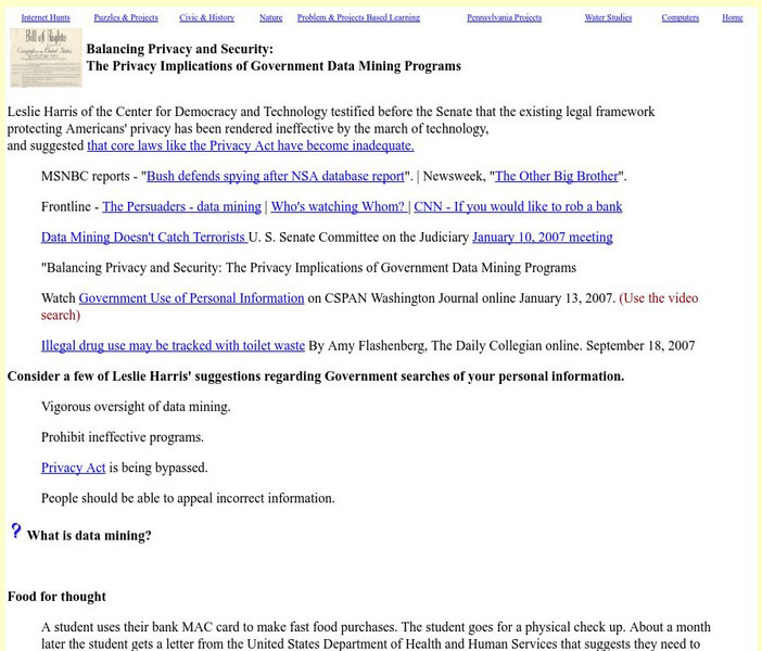Mrs. O's House: Balancing Privacy and Security: Government Data Mining Activity Mrs. O's House: Balancing Privacy and Security: Government Data Mining Activity