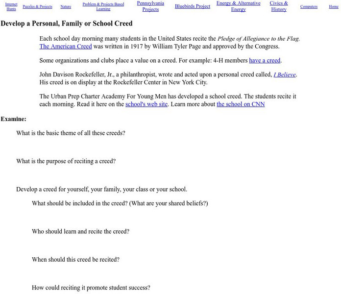 Mrs. O's House: Develop a Personal, Family or School Creed Lesson Plan Mrs. O's House: Develop a Personal, Family or School Creed Lesson Plan
