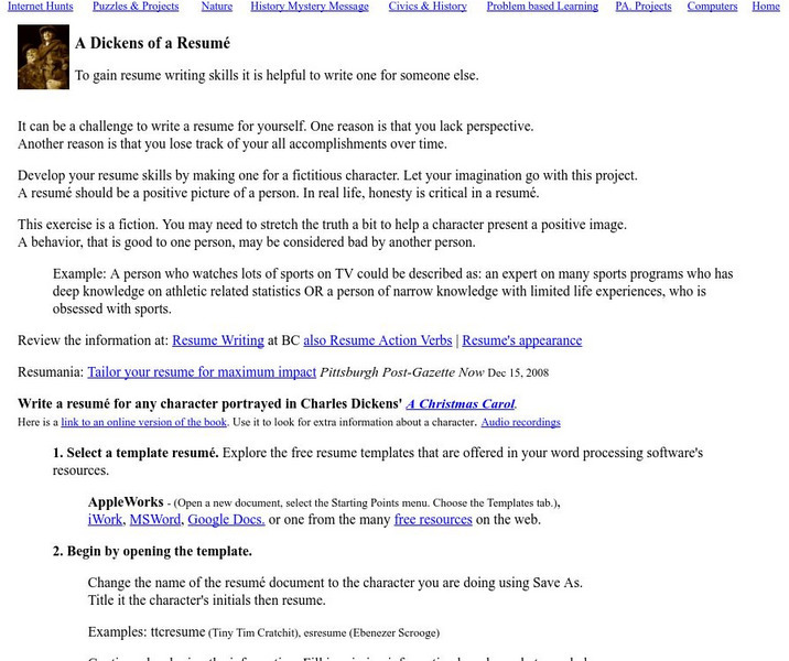 Mrs. O's House: A Dickens of a Resume Activity Mrs. O's House: A Dickens of a Resume Activity