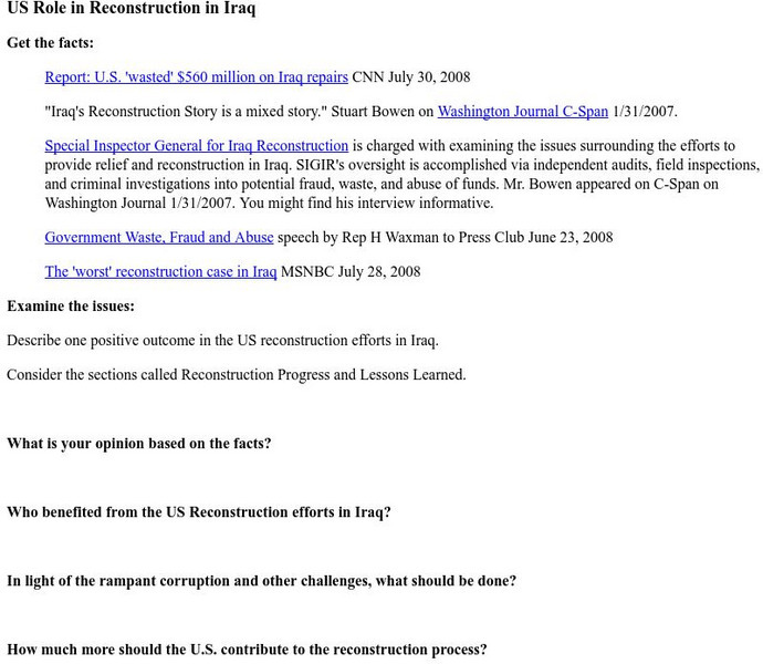 Mrs. O's House: u.s. Role in Reconstruction in Iraq Lesson Plan Mrs. O's House: u.s. Role in Reconstruction in Iraq Lesson Plan