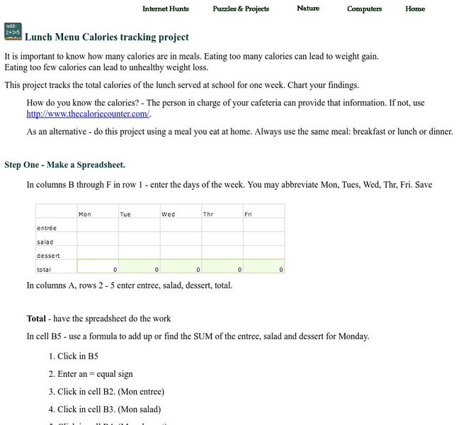 Mrs. O's House: Lunch Menu Calories Tracking Project Activity Mrs. O's House: Lunch Menu Calories Tracking Project Activity