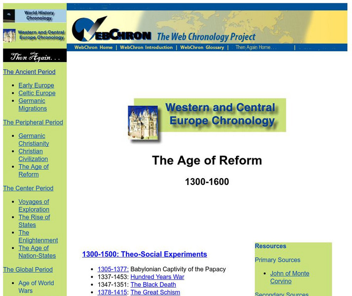 Then Again: Web Chron: The Age of Reform 1300 1600. Handout Then Again: Web Chron: The Age of Reform 1300 1600. Handout