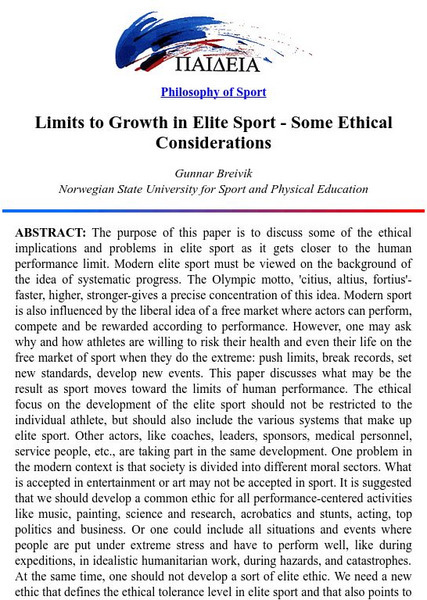 Elite Sports Some Ethical Considerations Primary Elite Sports Some Ethical Considerations Primary