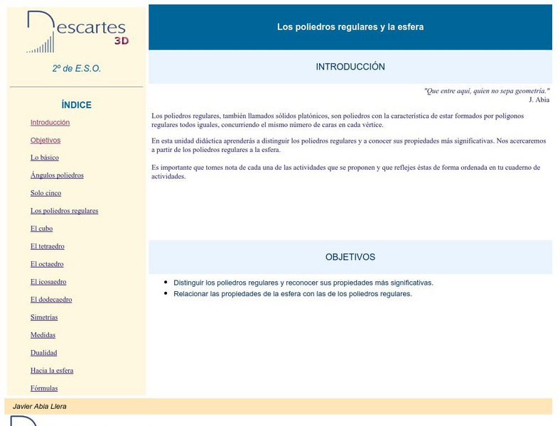Ministerio De Educacion Y Ciencia: Los Poliedros Regulars Y La Esfera Lesson Plan Ministerio De Educacion Y Ciencia: Los Poliedros Regulars Y La Esfera Lesson Plan