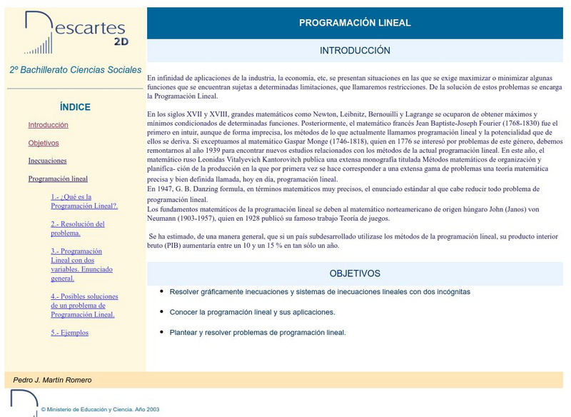Ministerio De Educacion Y Ciencia: Programacion Lineal Unit Plan Ministerio De Educacion Y Ciencia: Programacion Lineal Unit Plan