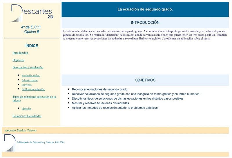 Ministerio De Educacion Y Ciencia: La Ecuacion De Segundo Grado Activity Ministerio De Educacion Y Ciencia: La Ecuacion De Segundo Grado Activity