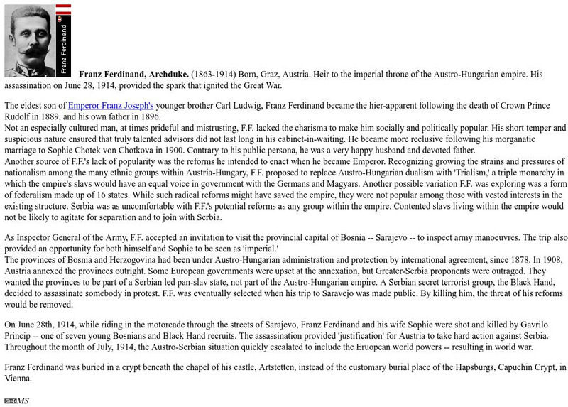Byu: Wwi Document Archive: Franz Ferdinand Website Byu: Wwi Document Archive: Franz Ferdinand Website
