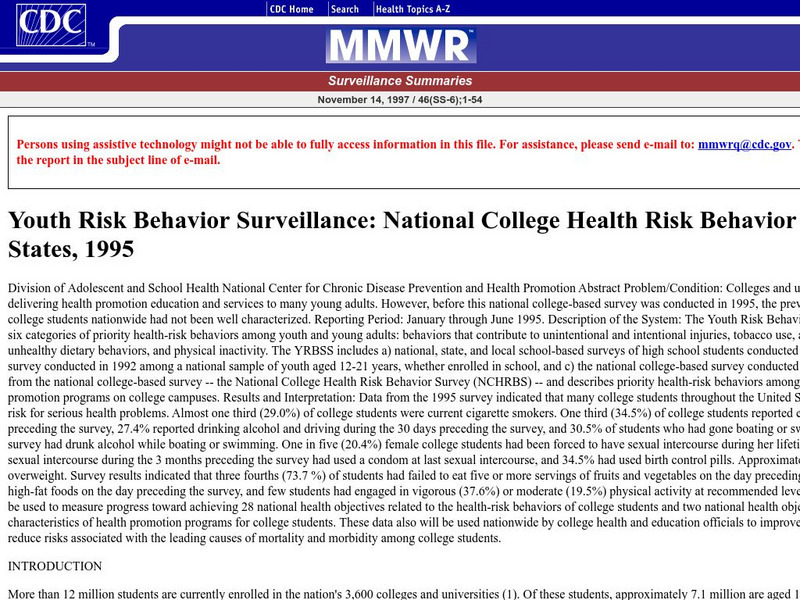 Centers for Disease Control: Youth Health Risk Behaviors Activity