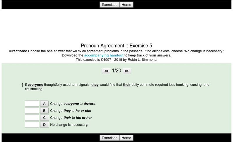 Grammar Bytes: Pronoun Agreement: Exercise 5 Activity