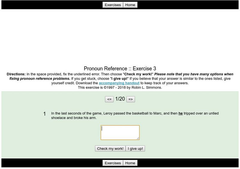Grammar Bytes: Pronoun Reference: Exercise 3 Activity Grammar Bytes: Pronoun Reference: Exercise 3 Activity