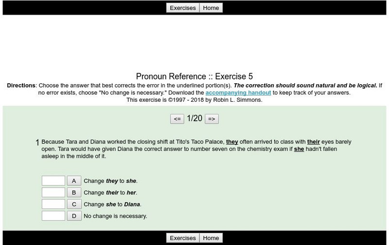 Grammar Bytes: Pronoun Reference: Exercise 5 Activity Grammar Bytes: Pronoun Reference: Exercise 5 Activity
