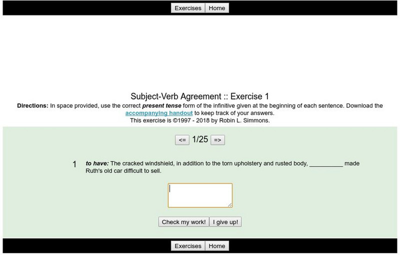 Grammar Bytes: Subject Verb Agreement: Exercise 1 Activity Grammar Bytes: Subject Verb Agreement: Exercise 1 Activity