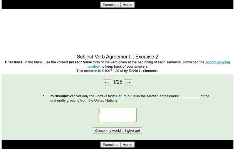 Grammar Bytes: Subject Verb Agreement: Exercise 2 Activity Grammar Bytes: Subject Verb Agreement: Exercise 2 Activity