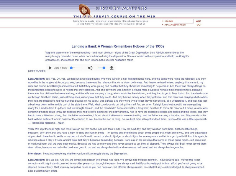 History Matters: A Woman Remembers Hoboes of the 1930s Primary History Matters: A Woman Remembers Hoboes of the 1930s Primary