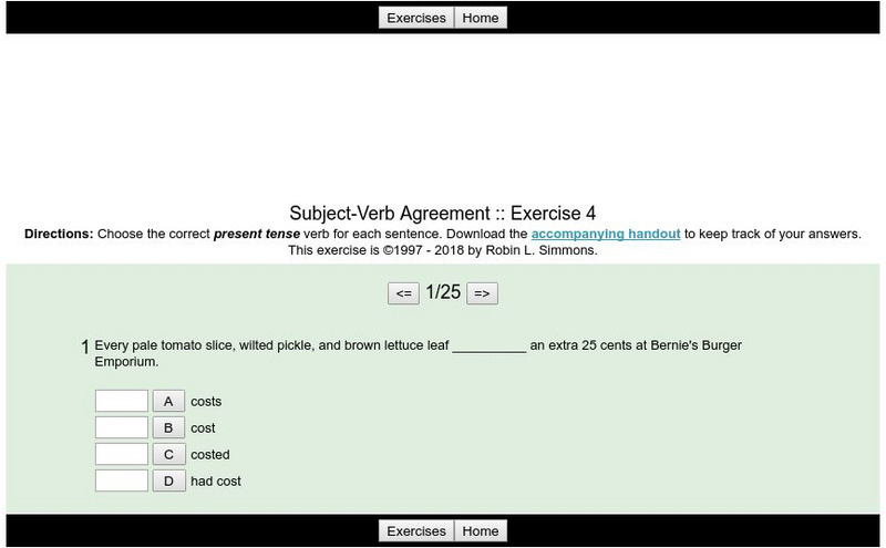 Grammar Bytes: Subject Verb Agreement: Exercise 4 Activity Grammar Bytes: Subject Verb Agreement: Exercise 4 Activity