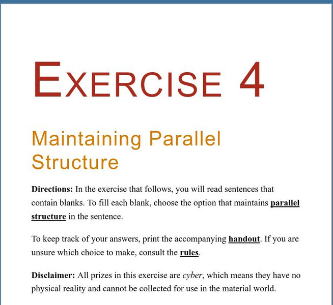 Grammar Bytes: Exercise 4: Maintaining Parallel Structure Unknown Type Grammar Bytes: Exercise 4: Maintaining Parallel Structure Unknown Type