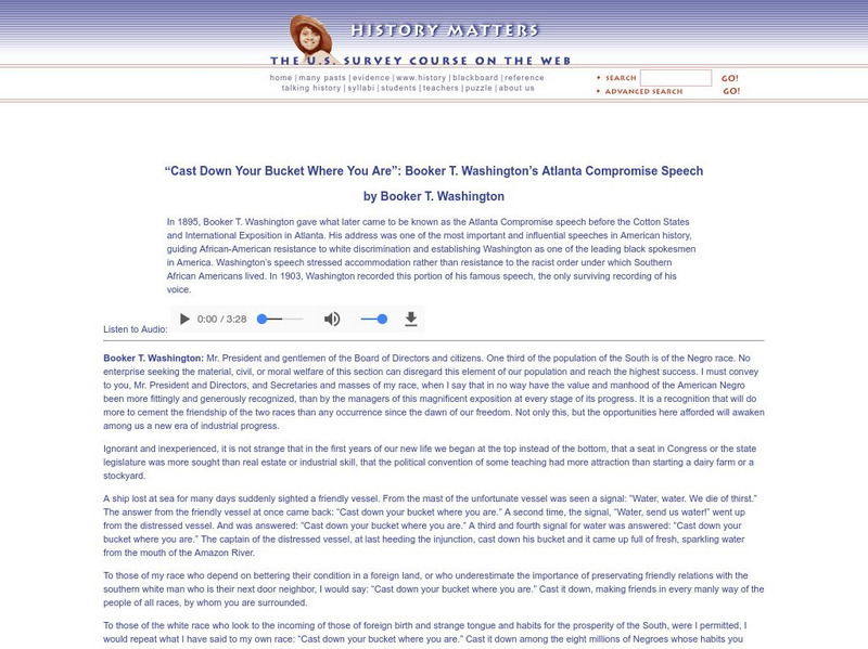 History Matters: Atlanta Compromise Speech, 1895 Primary History Matters: Atlanta Compromise Speech, 1895 Primary