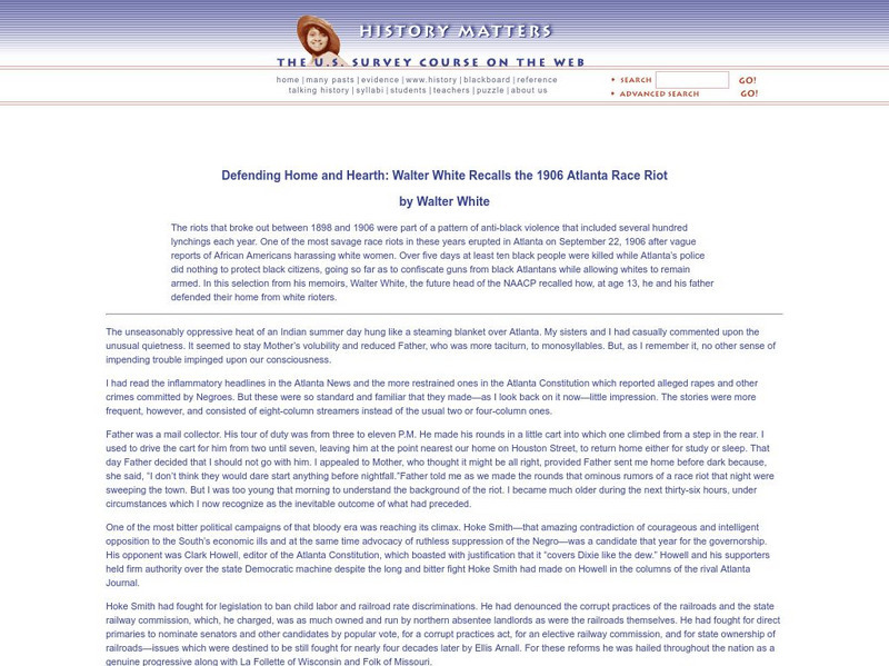 History Matters: Recollection of 1906 Atlanta Race Riot Primary History Matters: Recollection of 1906 Atlanta Race Riot Primary