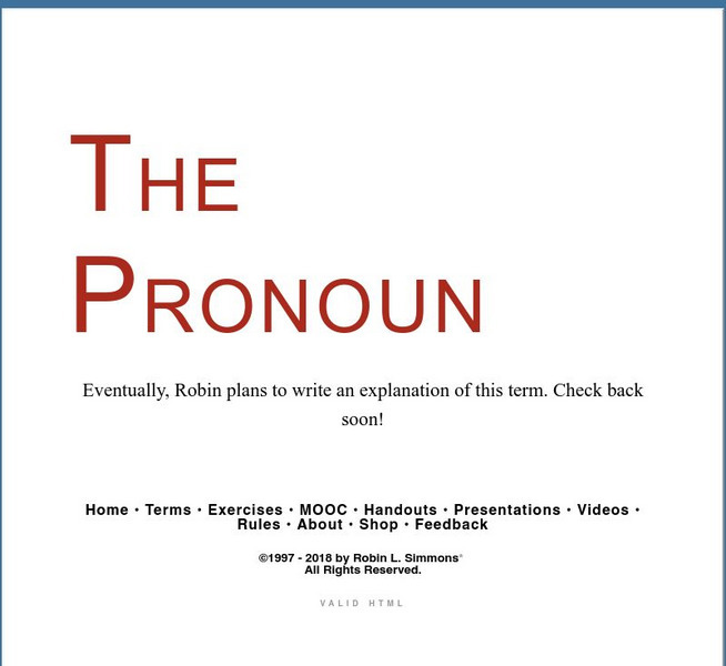 Grammar Bytes: The Pronoun Handout Grammar Bytes: The Pronoun Handout