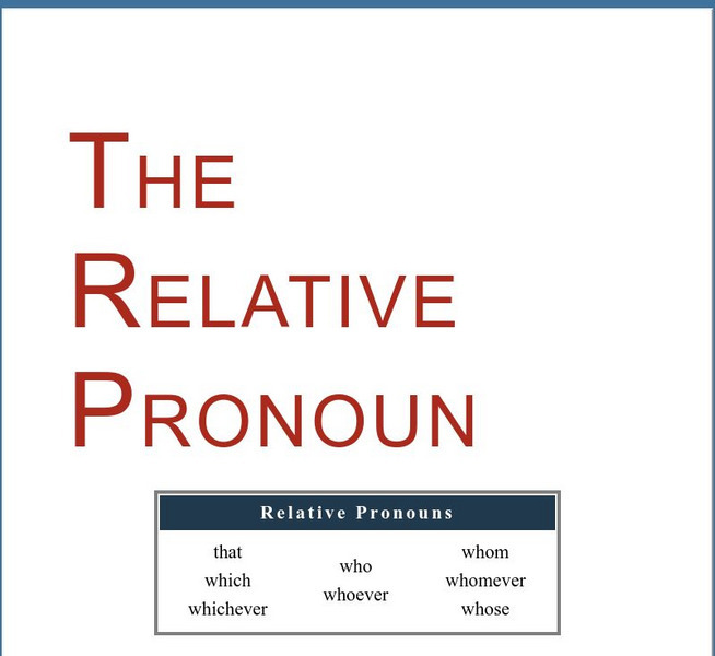 Grammar Bytes: The Relative Pronoun Handout Grammar Bytes: The Relative Pronoun Handout