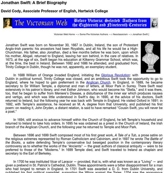The Victorian Web: Jonathan Swift: A Brief Biography Handout The Victorian Web: Jonathan Swift: A Brief Biography Handout