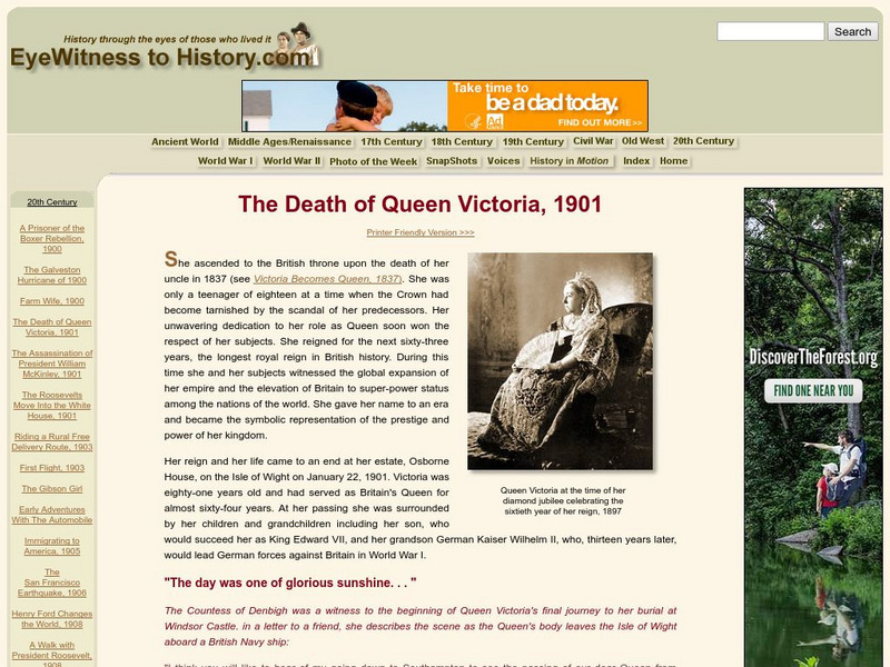 Eyewitness to History: The Death of Queen Victoria, 1901 Website Eyewitness to History: The Death of Queen Victoria, 1901 Website
