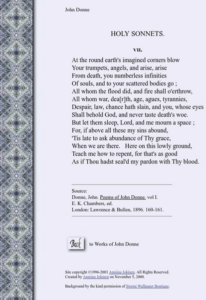 Luminarium: Anthology of English Literature: John Donne Holy Sonnet 7 Primary Luminarium: Anthology of English Literature: John Donne Holy Sonnet 7 Primary