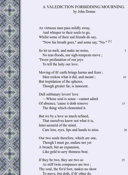 Luminarium: Works of John Donne: A Valediction Forbidding Mourning Primary Luminarium: Works of John Donne: A Valediction Forbidding Mourning Primary