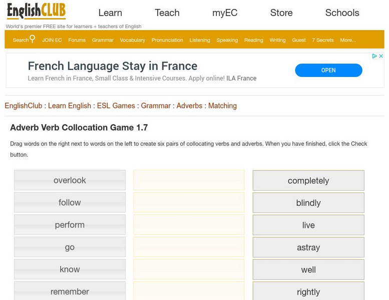 English Club: Adverb Verb Collocation Game 1.7 Interactive English Club: Adverb Verb Collocation Game 1.7 Interactive