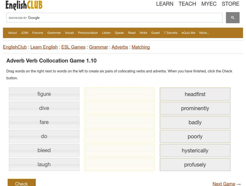 English Club: Adverb Verb Collocation Game 1.10 Interactive English Club: Adverb Verb Collocation Game 1.10 Interactive