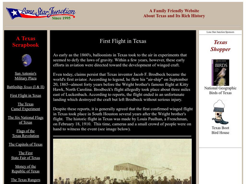 Lone Star Junction: First Flight in Texas Handout Lone Star Junction: First Flight in Texas Handout