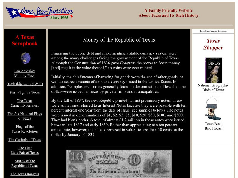 Lone Star Junction: Money of the Republic of Texas Handout