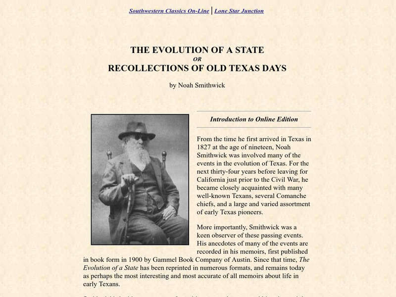 Lone Star Junction: The Evolution of a State or Recollections of Old Texas Days Primary Lone Star Junction: The Evolution of a State or Recollections of Old Texas Days Primary