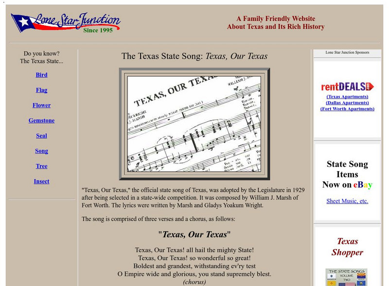 Lone Star Junction: The Texas State Song: Texas, Our Texas Handout Lone Star Junction: The Texas State Song: Texas, Our Texas Handout