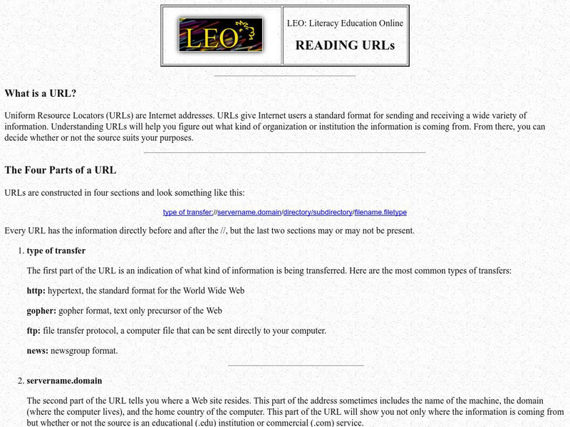Literacy Education Online: Reading Ur Ls Handout Literacy Education Online: Reading Ur Ls Handout