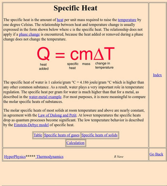 Georgia State University: Hyper Physics: Specific Heat Handout Georgia State University: Hyper Physics: Specific Heat Handout