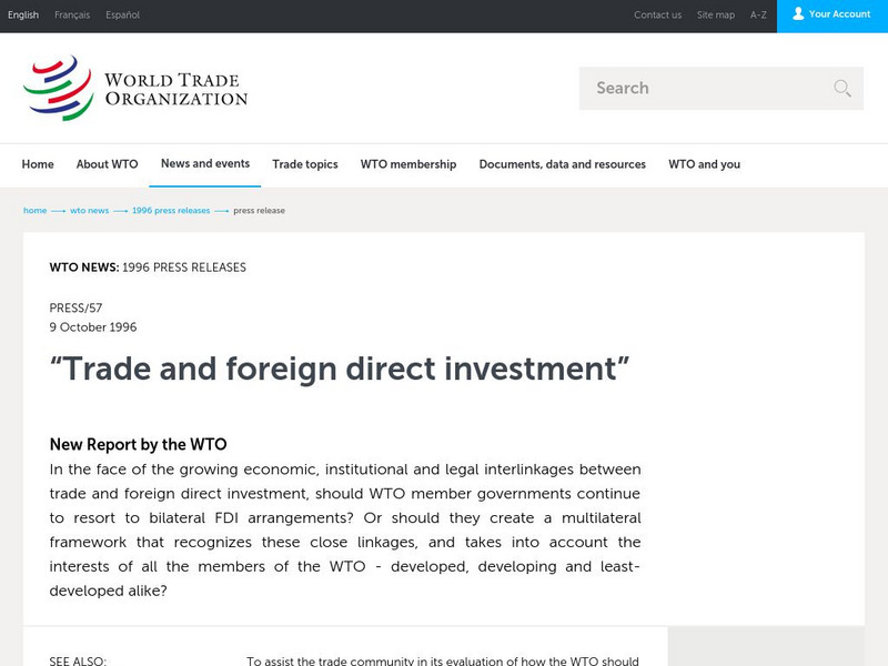 World Trade Organization: Trade and Foreign Direct Investment Website World Trade Organization: Trade and Foreign Direct Investment Website