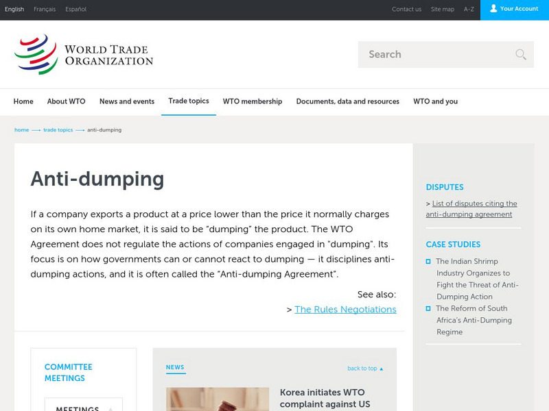 World Trade Organization: Anti Dumping Website World Trade Organization: Anti Dumping Website